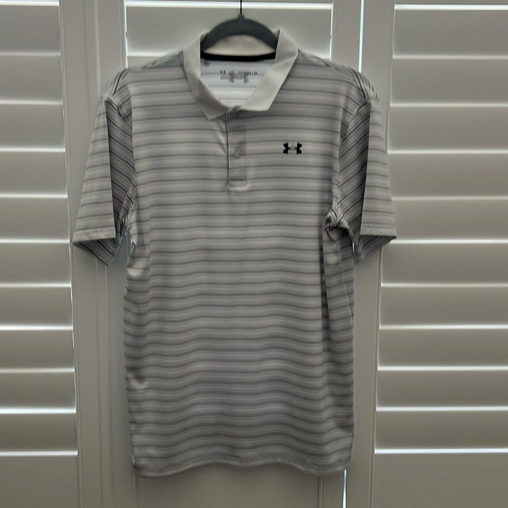 Under Armour White and Black Striped Polo